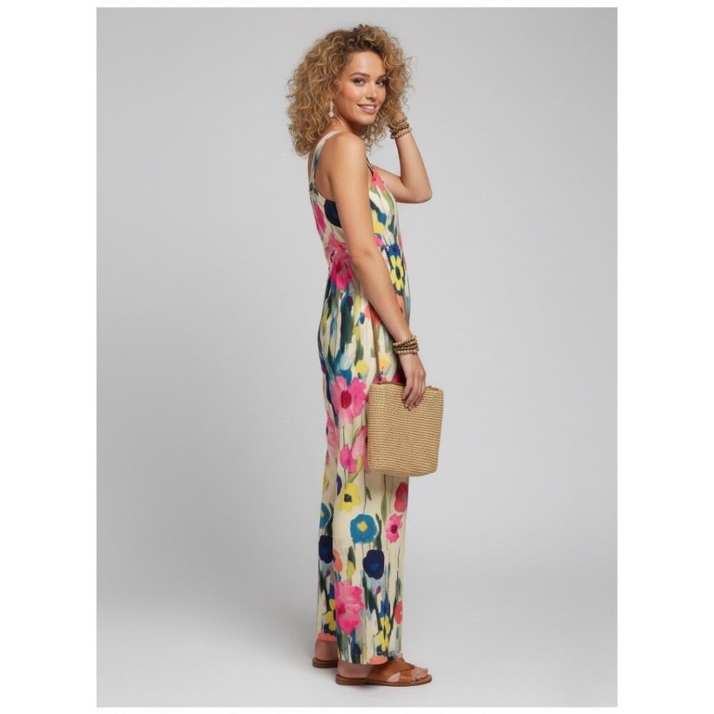 Boho Floral Print Wide-Leg Jumpsuit - Picture 2 of 7